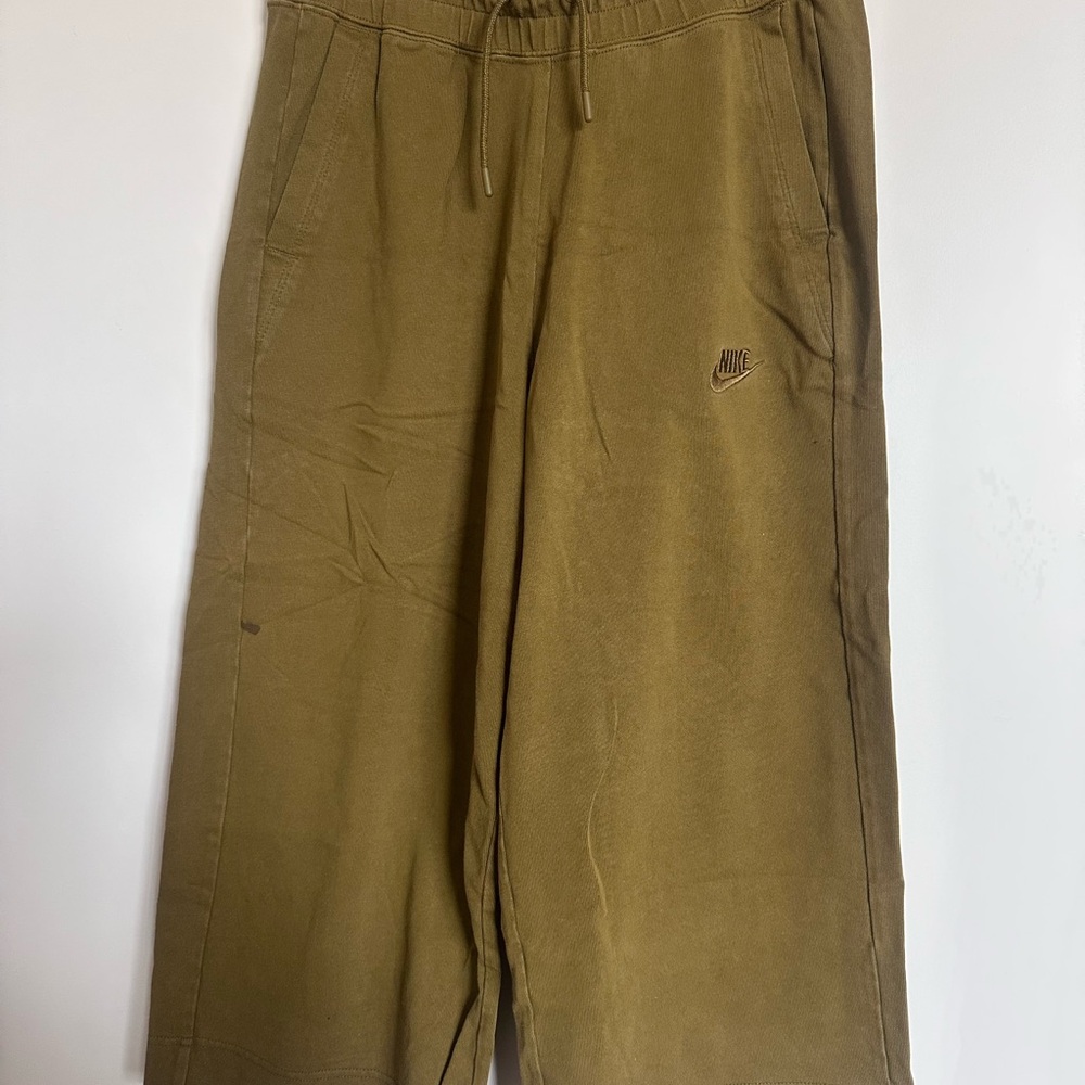Nike Olive Green Cropped Wide-Leg Sweatpants